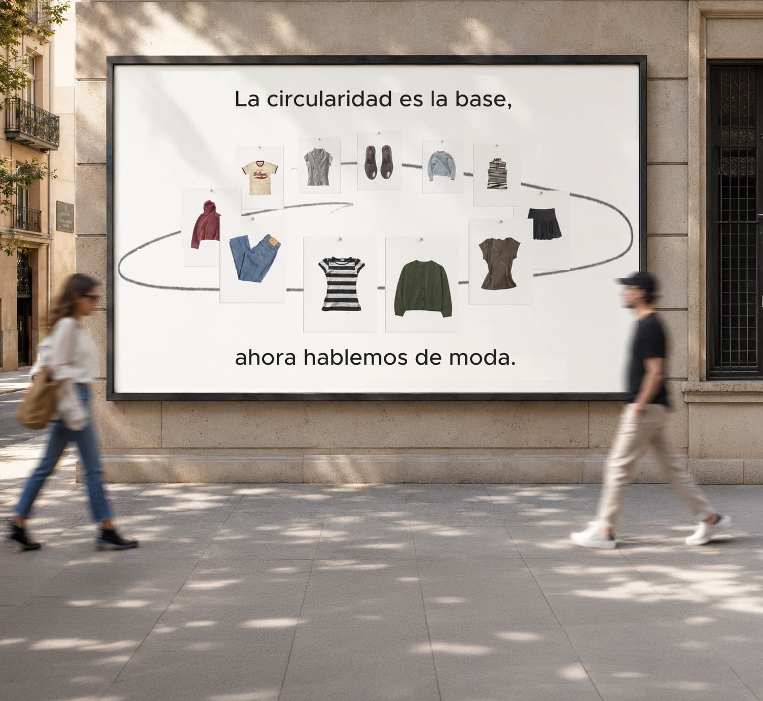 Cartel de Coup en la calle: La circularidad es la base. Ahora hablemos de moda.